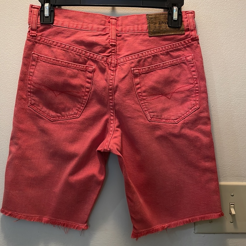 BOYS POLO RALPH LAUREN CUT OFF SHORTS IN FADED RED SIZE L IN GREAT CONDITION